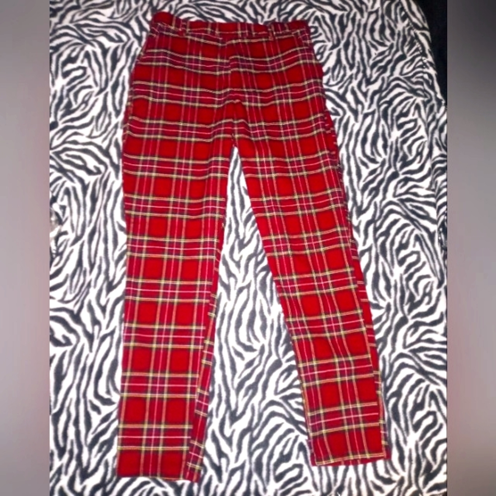 Hot Topic red plaid pants, size M, straight leg